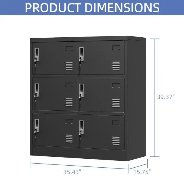 Alt view image 3 of 7 - 6 Doors Metal Locker for Employees, Lockable Storage Lockers for Home Office School Gym, Unassembled, Black