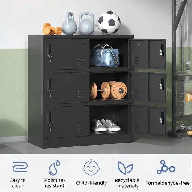 Alt view image 6 of 7 - 6 Doors Metal Locker for Employees, Lockable Storage Lockers for Home Office School Gym, Unassembled, Black