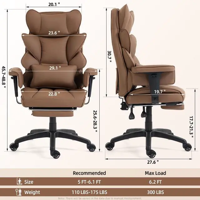Alt view image 2 of 6 - Office Chair,Executive Ergonomic Office Chair with Pocket Spring Cushion, High Back Computer Gaming Chair with Adjustable Armrests, Lumbar Support, Footrest, Executive Chair - Brown PU Leather