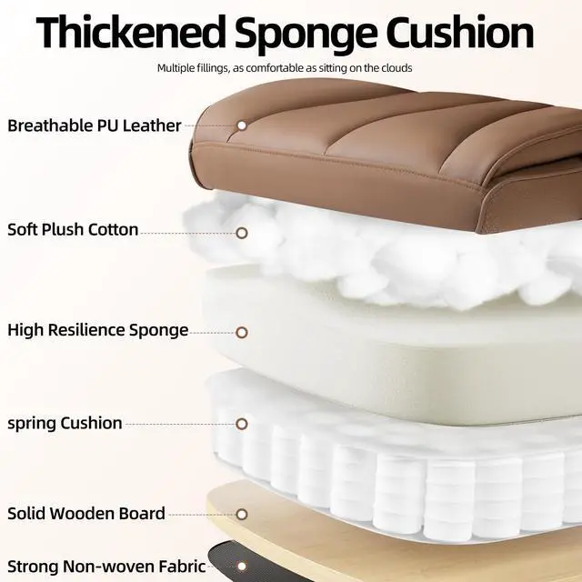 Alt view image 5 of 6 - Office Chair,Executive Ergonomic Office Chair with Pocket Spring Cushion, High Back Computer Gaming Chair with Adjustable Armrests, Lumbar Support, Footrest, Executive Chair - Brown PU Leather