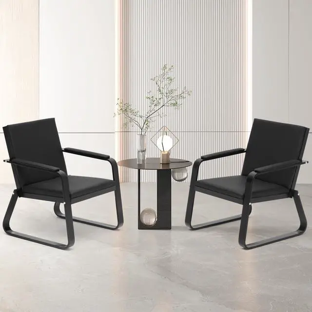 Alt view image 2 of 6 - Waiting Room Chair with Armrest PU Leather Office Waiting Room Furniture, Office Guest Seating Lobby Conference Reception Chairs for Airport Clinic Hospital Bank Salon Barber