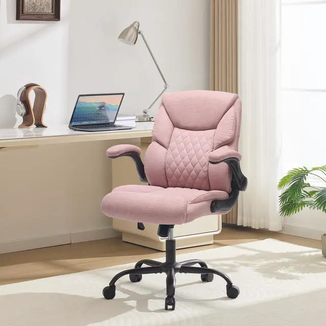 Main image of Fabric Executive Office Chair - Comfy Pink Desk Chair Small Space | with Mid Backrest,5 Wheels,Mid Backrest,Lumbar Support, Height Adjustable,Home Office Reading Gaming Use,for Women Adult