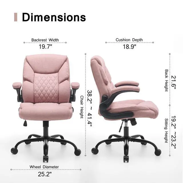 Alt view image 2 of 7 - Fabric Executive Office Chair - Comfy Pink Desk Chair Small Space | with Mid Backrest,5 Wheels,Mid Backrest,Lumbar Support, Height Adjustable,Home Office Reading Gaming Use,for Women Adult
