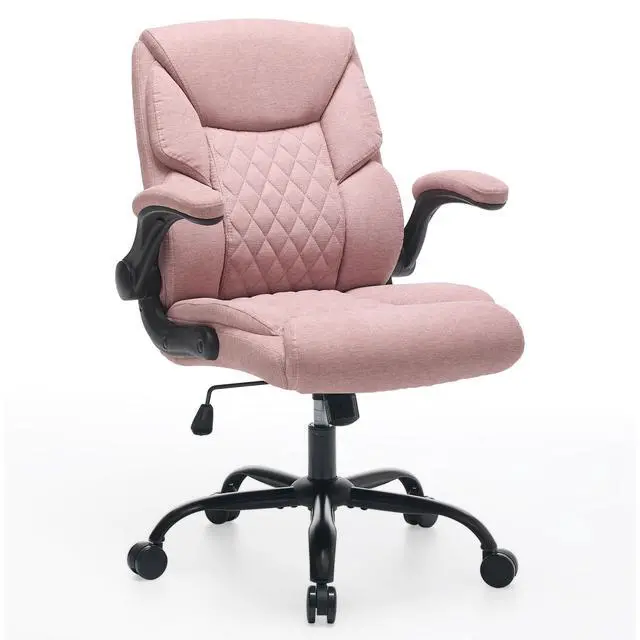 Alt view image 7 of 7 - Fabric Executive Office Chair - Comfy Pink Desk Chair Small Space | with Mid Backrest,5 Wheels,Mid Backrest,Lumbar Support, Height Adjustable,Home Office Reading Gaming Use,for Women Adult