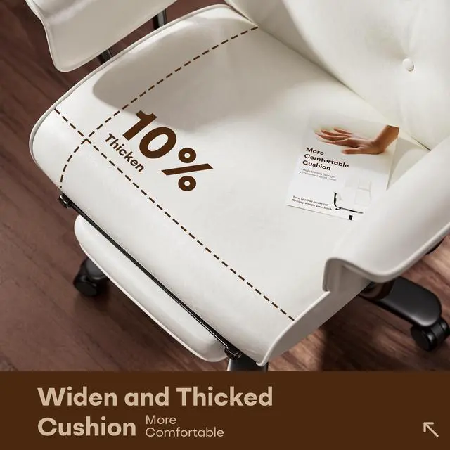 Alt view image 6 of 7 - Reclining Criss Cross Office Chair with Wheels & Arms, White | Button-tufted PU leather, retractable footrest, 400 lbs capacity, 10% thickened wide cushion, retro executive design