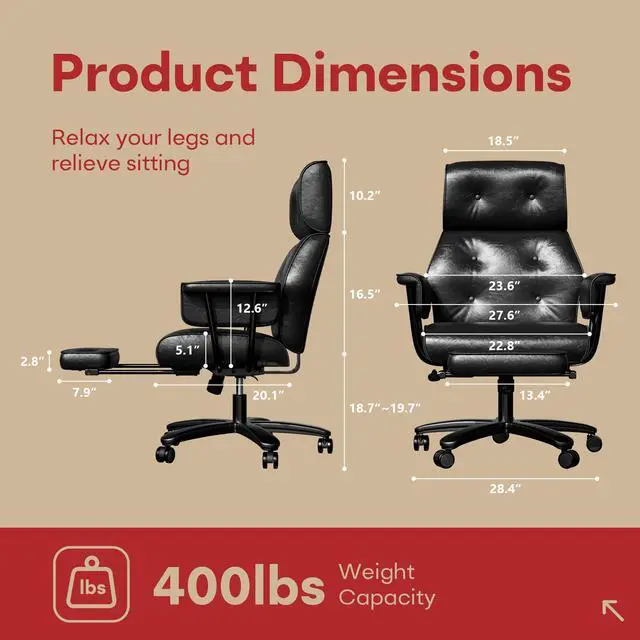 Alt view image 2 of 7 - Reclining Criss Cross Office Chair with Wheels & Arms, Black | Button-tufted PU leather, retractable footrest, 400 lbs capacity, 10% thickened wide cushion, retro executive design