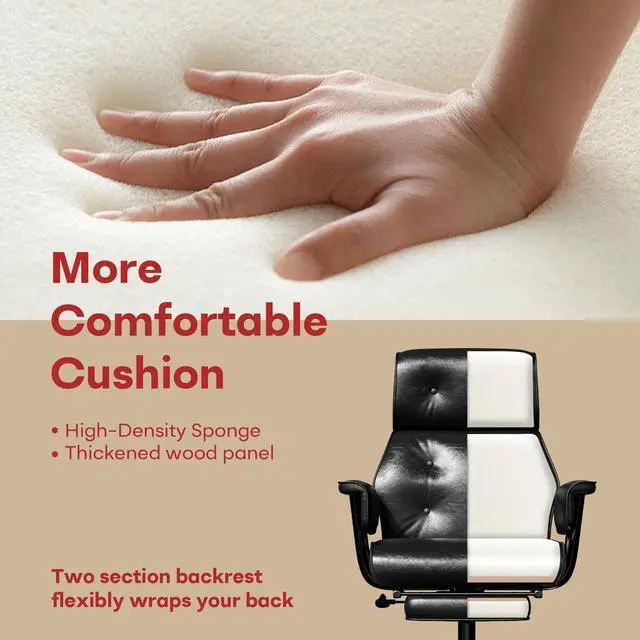 Alt view image 6 of 7 - Reclining Criss Cross Office Chair with Wheels & Arms, Black | Button-tufted PU leather, retractable footrest, 400 lbs capacity, 10% thickened wide cushion, retro executive design