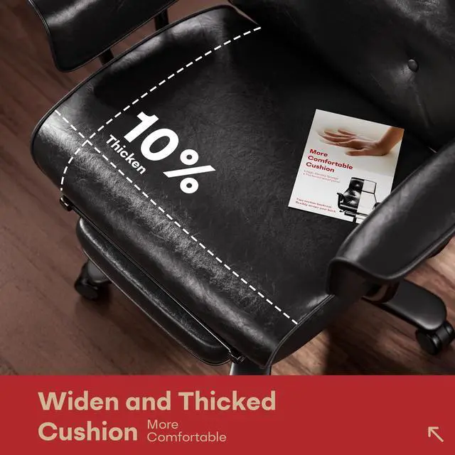 Alt view image 7 of 7 - Reclining Criss Cross Office Chair with Wheels & Arms, Black | Button-tufted PU leather, retractable footrest, 400 lbs capacity, 10% thickened wide cushion, retro executive design