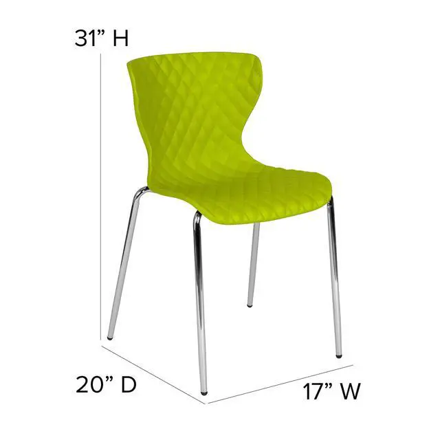 Alt view image 2 of 7 - Contemporary Design Citrus Green Plastic Stack Chair | Contemporary, Contoured Back and Seat, Waterfall Seat