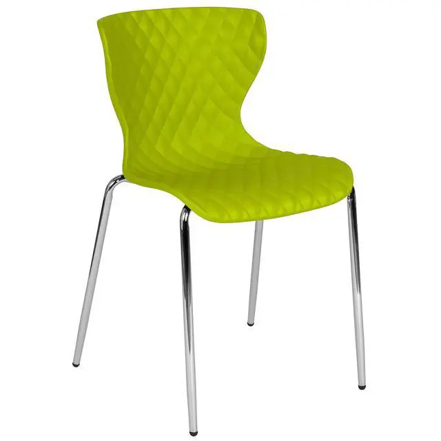 Alt view image 3 of 7 - Contemporary Design Citrus Green Plastic Stack Chair | Contemporary, Contoured Back and Seat, Waterfall Seat