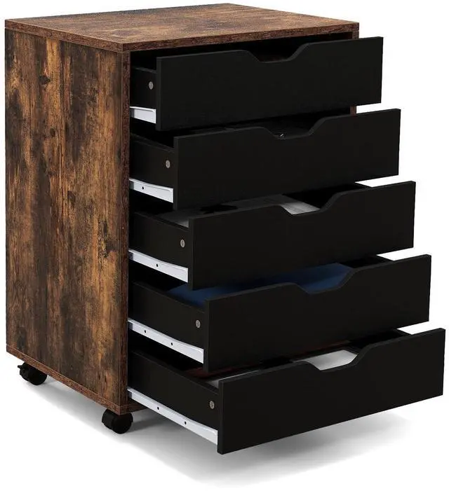 Main image of 5 Drawers File Cabinet, Vertical Filing Cabinet w/ 2-Tone Design | Under Desk Mobile Storage Organizer, Office Storage Cabinet with Wheels, Ideal for Apartment, Home Office, Living Room