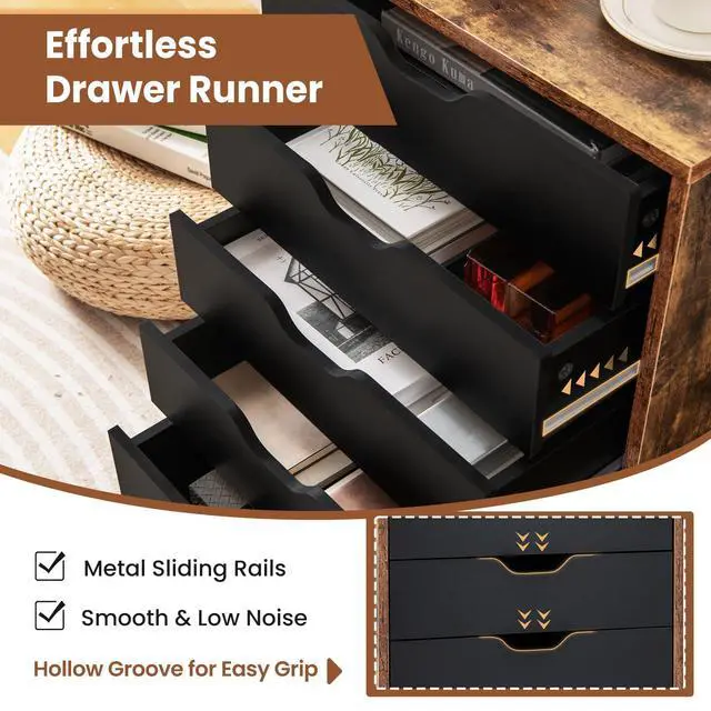 Alt view image 4 of 7 - 5 Drawers File Cabinet, Vertical Filing Cabinet w/ 2-Tone Design | Under Desk Mobile Storage Organizer, Office Storage Cabinet with Wheels, Ideal for Apartment, Home Office, Living Room