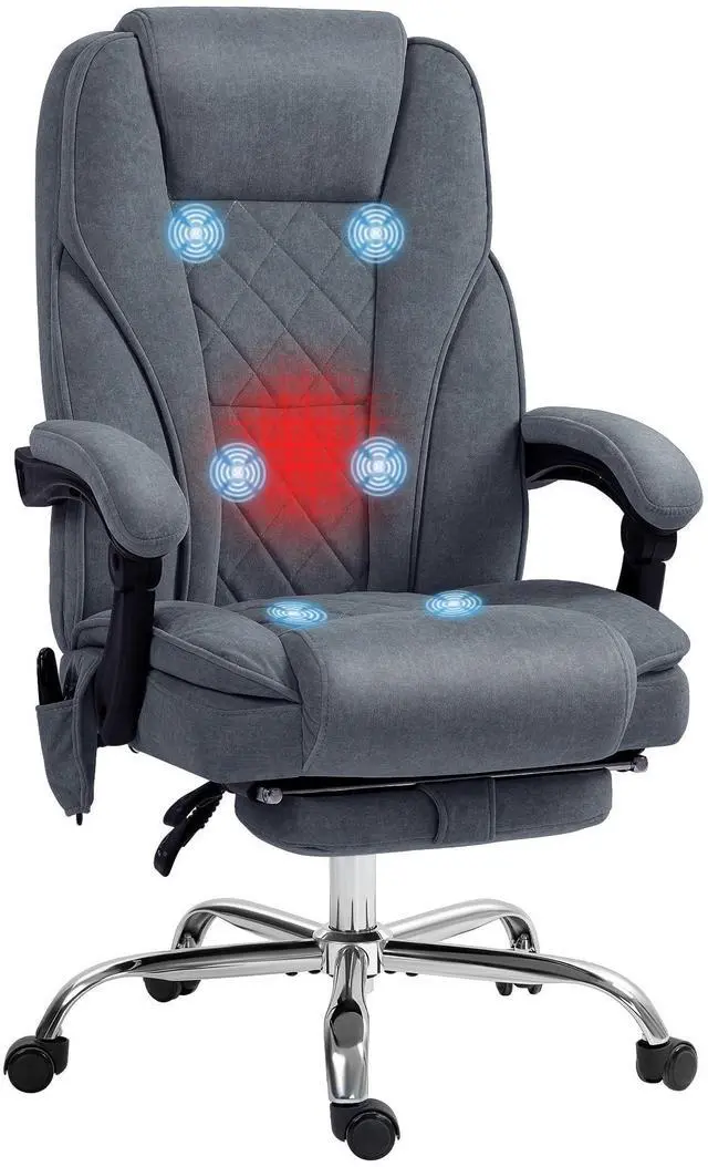Main image of Massage Office Chair with Foot Rest with Heat Charcoal Gray | Executive Computer Desk Chair, 6 Vibration Point, Reclining Backrest, Swivel Wheels, Adjustable Height