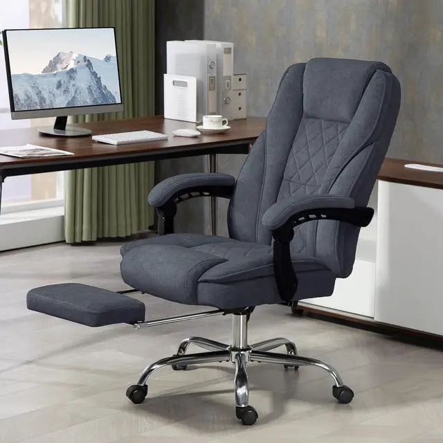 Alt view image 2 of 7 - Massage Office Chair with Foot Rest with Heat Charcoal Gray | Executive Computer Desk Chair, 6 Vibration Point, Reclining Backrest, Swivel Wheels, Adjustable Height