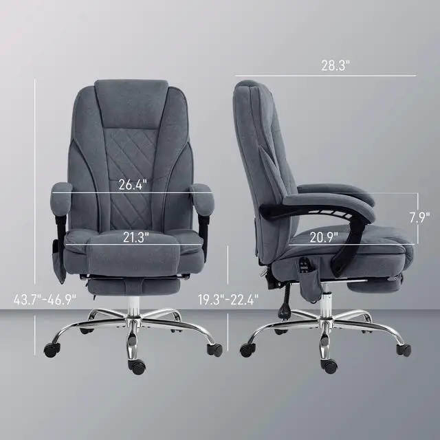 Alt view image 3 of 7 - Massage Office Chair with Foot Rest with Heat Charcoal Gray | Executive Computer Desk Chair, 6 Vibration Point, Reclining Backrest, Swivel Wheels, Adjustable Height