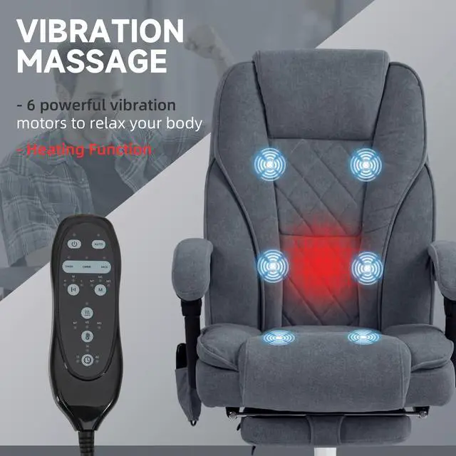 Alt view image 4 of 7 - Massage Office Chair with Foot Rest with Heat Charcoal Gray | Executive Computer Desk Chair, 6 Vibration Point, Reclining Backrest, Swivel Wheels, Adjustable Height