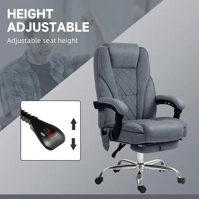 Alt view image 5 of 7 - Massage Office Chair with Foot Rest with Heat Charcoal Gray | Executive Computer Desk Chair, 6 Vibration Point, Reclining Backrest, Swivel Wheels, Adjustable Height