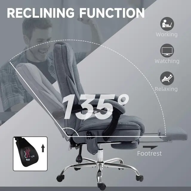 Alt view image 6 of 7 - Massage Office Chair with Foot Rest with Heat Charcoal Gray | Executive Computer Desk Chair, 6 Vibration Point, Reclining Backrest, Swivel Wheels, Adjustable Height