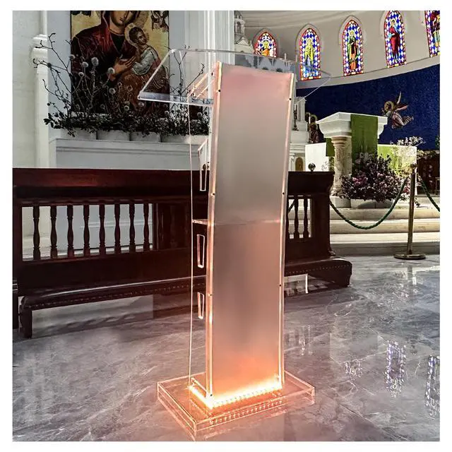 Alt view image 7 of 7 - Acrylic Podiums for Church with 4 Wheels, 43 Clear Pulpit for Churches with Storage Shelf, Modern Lectern with 15 Colors Adjustable for Classroom, Conference, Wedding