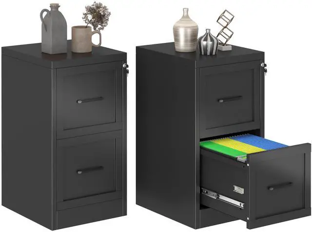 Main image of Metal Vertical File Cabinet with Lock, Home Office File Cabinet | 2 Drawer Under Desk Cabinet, Metal Filing Cabinet, Black Lockable Storage Cabinet, Fits Letter/Legal/A4 Size