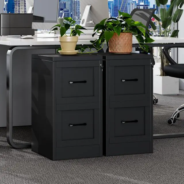 Alt view image 2 of 7 - Metal Vertical File Cabinet with Lock, Home Office File Cabinet | 2 Drawer Under Desk Cabinet, Metal Filing Cabinet, Black Lockable Storage Cabinet, Fits Letter/Legal/A4 Size