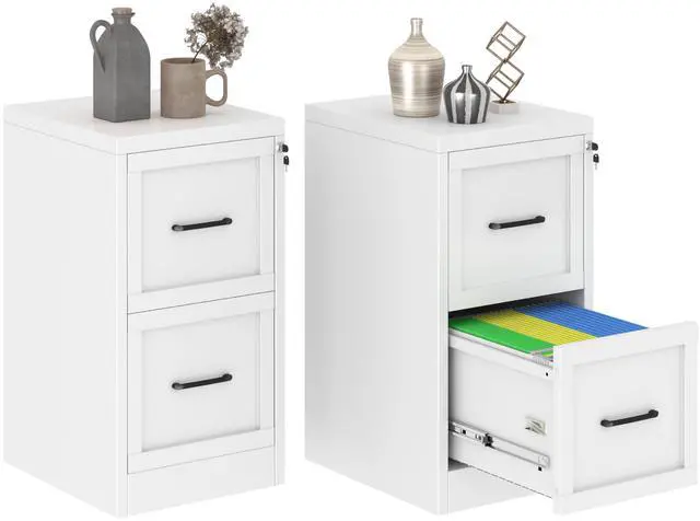 Main image of Metal Vertical File Cabinet with Lock, Locked Under Desk Cabinet | 2 Drawer Filing Cabinet for Home Office, Metal Filing Cabinet, White Lockable Storage Cabinet, Fits Letter/Legal/A4 Size