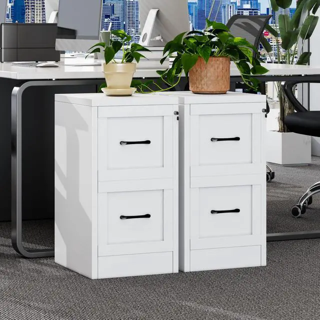 Alt view image 2 of 7 - Metal Vertical File Cabinet with Lock, Locked Under Desk Cabinet | 2 Drawer Filing Cabinet for Home Office, Metal Filing Cabinet, White Lockable Storage Cabinet, Fits Letter/Legal/A4 Size