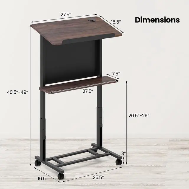 Alt view image 6 of 7 - Rolling Podium Stand, 3-Position Height Adjustable Lectern Table with Tilted Tabletop, Mobile Laptop Cart with Storage Shelf, Lockable Casters, Ideal for Classroom, Office (1, Walnut)