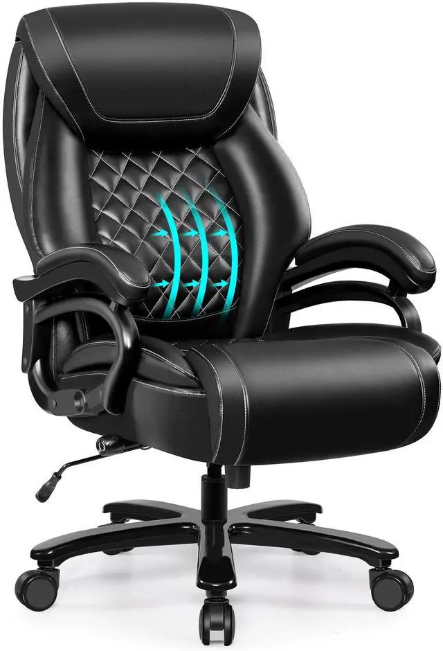 Main image of Big and Tall 500lbs Office Chair,Heavy Duty Large PU Leather Executive Desk Chair with Wide Seat, Adjustbale Ergonomic Lumbar Support High Back Rocking Computer Chair for Heavy People