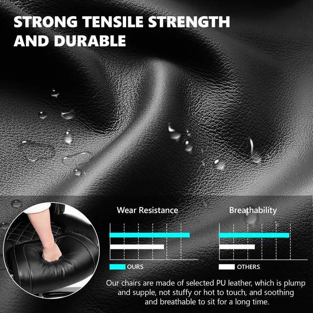 Alt view image 7 of 7 - Big and Tall 500lbs Office Chair,Heavy Duty Large PU Leather Executive Desk Chair with Wide Seat, Adjustbale Ergonomic Lumbar Support High Back Rocking Computer Chair for Heavy People