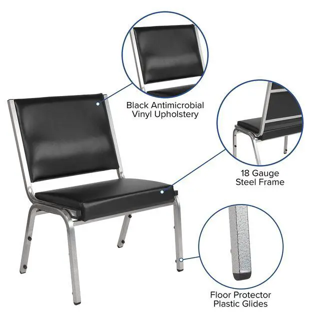 Alt view image 4 of 7 - Black Antimicrobial Bariatric Medical Chair | Vinyl Upholstery, Armless Design, Commercial Use