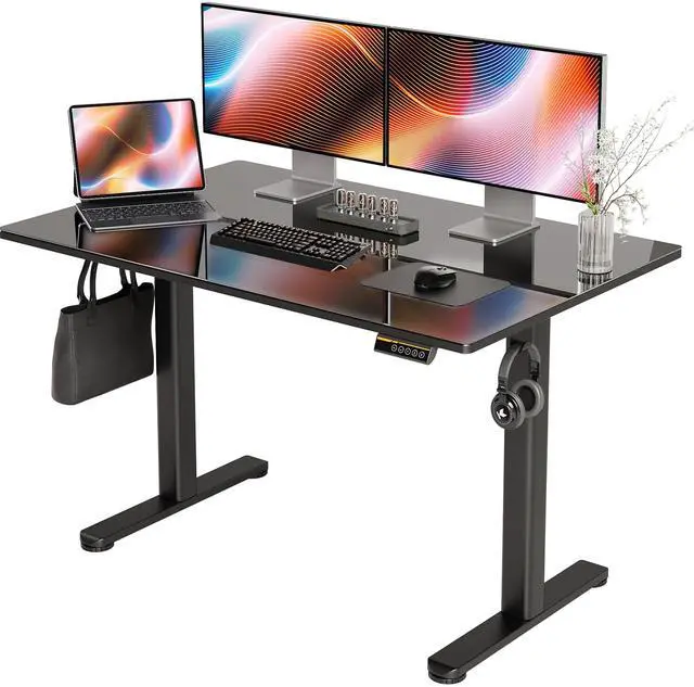 Main image of Glass Standing Desk 48x24 Inch Black | Smooth Height Adjustment, Tempered Glass Top, 3 Memory Presets, Stand Up, 132 lbs Capacity, Quick Install