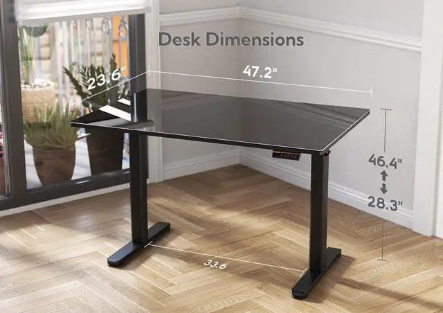 Alt view image 3 of 7 - Glass Standing Desk 48x24 Inch Black | Smooth Height Adjustment, Tempered Glass Top, 3 Memory Presets, Stand Up, 132 lbs Capacity, Quick Install