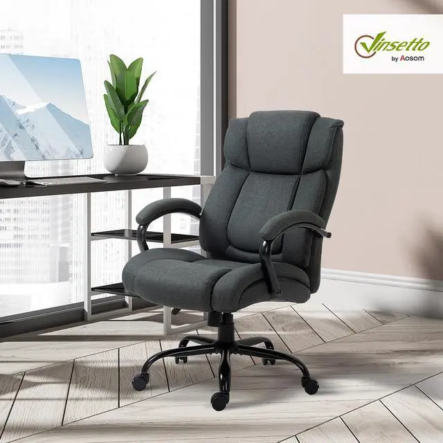 Alt view image 2 of 7 - Big and Tall Executive Office Chair 485lbs Tilt Charcoal Gray | Wide Seat, High Back Computer Desk Chair, Adjustable Height