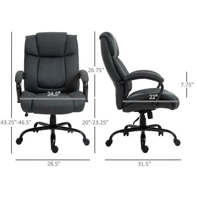 Alt view image 3 of 7 - Big and Tall Executive Office Chair 485lbs Tilt Charcoal Gray | Wide Seat, High Back Computer Desk Chair, Adjustable Height