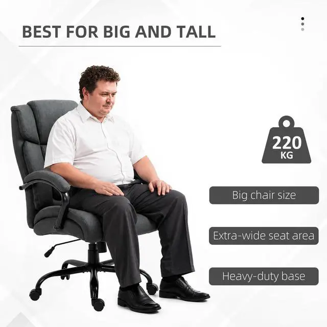 Alt view image 4 of 7 - Big and Tall Executive Office Chair 485lbs Tilt Charcoal Gray | Wide Seat, High Back Computer Desk Chair, Adjustable Height