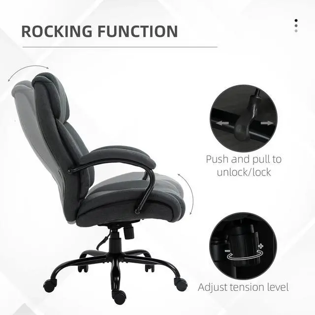 Alt view image 6 of 7 - Big and Tall Executive Office Chair 485lbs Tilt Charcoal Gray | Wide Seat, High Back Computer Desk Chair, Adjustable Height