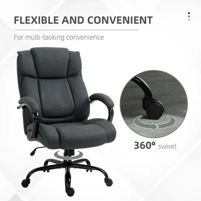 Alt view image 7 of 7 - Big and Tall Executive Office Chair 485lbs Tilt Charcoal Gray | Wide Seat, High Back Computer Desk Chair, Adjustable Height