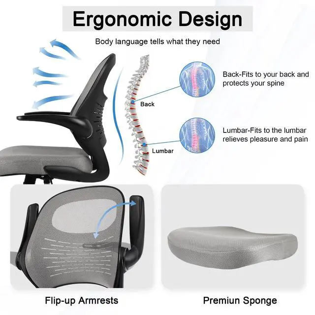 Alt view image 3 of 7 - Drafting Chair Tall Office Chair with Flip-Up Armrests Ergonomic Computer Chair with Lumbar Support Adjustable Footrest Ring Mesh Standing Desk Chair (Black)