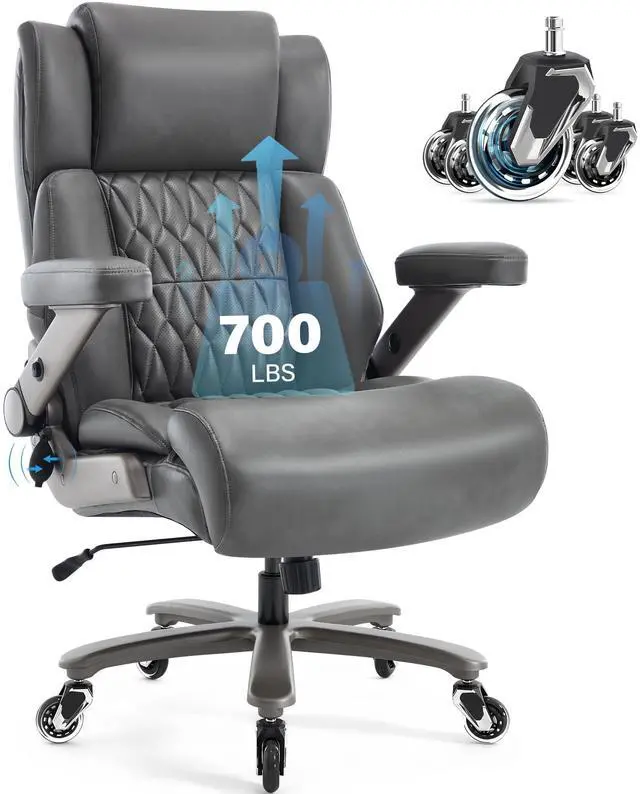 Main image of Big and Tall 700lbs Office Chair - Adjustable Lumbar Support 3D Flip Arms Heavy Duty Metal Base&Wheels, High Back Large Executive Computer Desk Chair, Thick Padded Ergonomic Design for Back Pain