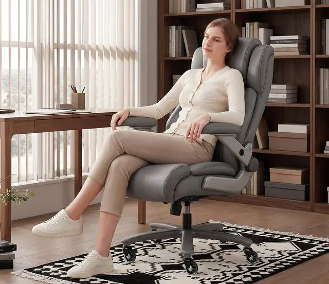 Alt view image 2 of 7 - Big and Tall 700lbs Office Chair - Adjustable Lumbar Support 3D Flip Arms Heavy Duty Metal Base&Wheels, High Back Large Executive Computer Desk Chair, Thick Padded Ergonomic Design for Back Pain