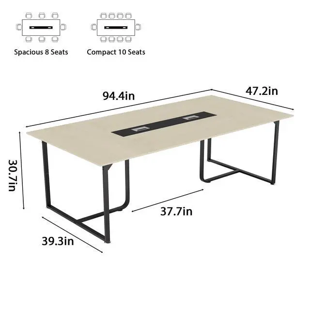 Alt view image 2 of 7 - 8FT Conference Table,94.4 L x 47.2 W x30.7 H Meeting Seminar Table with Grommet,Stability Enhancement,Large Conference Room Table for Office Meeting (Wood)