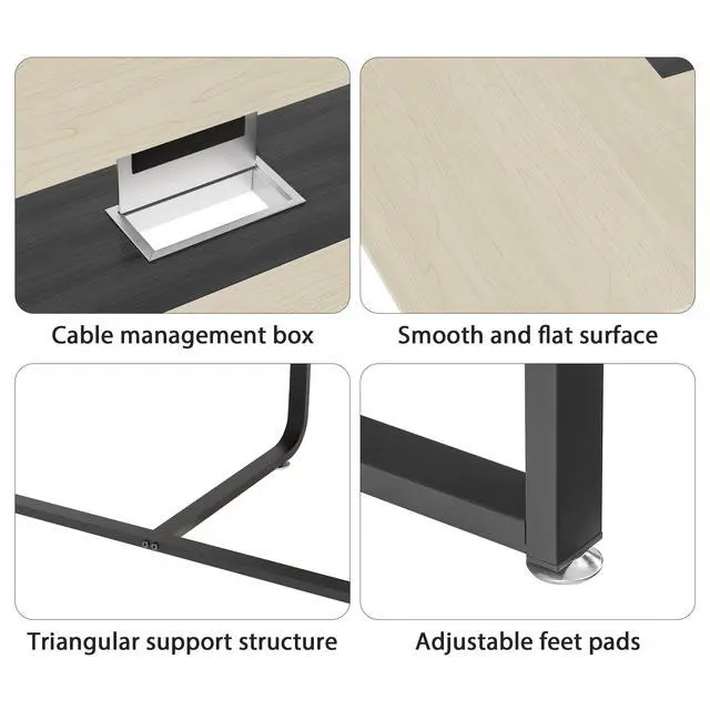 Alt view image 4 of 7 - 8FT Conference Table,94.4 L x 47.2 W x30.7 H Meeting Seminar Table with Grommet,Stability Enhancement,Large Conference Room Table for Office Meeting (Wood)