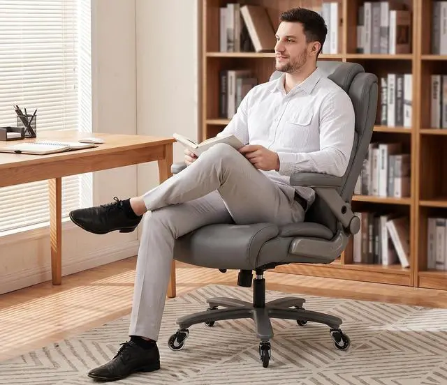 Alt view image 4 of 7 - Big and Tall 700lbs Office Chair - Adjustable Lumbar Support 3D Flip Arms Heavy Duty Metal Base&Wheels, High Back Large Executive Computer Desk Chair, Thick Padded Ergonomic Design for Back Pain