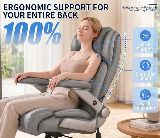 Alt view image 5 of 7 - Big and Tall 700lbs Office Chair - Adjustable Lumbar Support 3D Flip Arms Heavy Duty Metal Base&Wheels, High Back Large Executive Computer Desk Chair, Thick Padded Ergonomic Design for Back Pain
