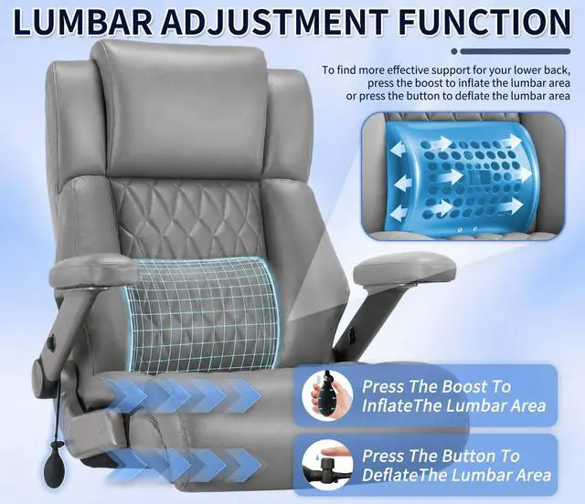 Alt view image 6 of 7 - Big and Tall 700lbs Office Chair - Adjustable Lumbar Support 3D Flip Arms Heavy Duty Metal Base&Wheels, High Back Large Executive Computer Desk Chair, Thick Padded Ergonomic Design for Back Pain