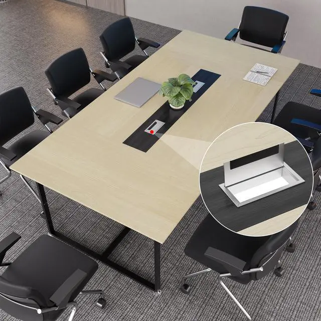 Alt view image 5 of 7 - 8FT Conference Table,94.4 L x 47.2 W x30.7 H Meeting Seminar Table with Grommet,Stability Enhancement,Large Conference Room Table for Office Meeting (Wood)