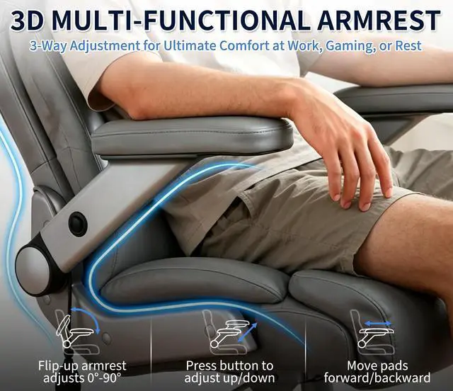 Alt view image 7 of 7 - Big and Tall 700lbs Office Chair - Adjustable Lumbar Support 3D Flip Arms Heavy Duty Metal Base&Wheels, High Back Large Executive Computer Desk Chair, Thick Padded Ergonomic Design for Back Pain