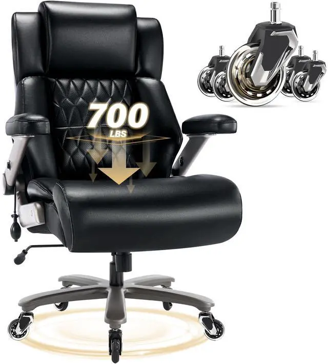 Main image of 700lbs Big and Tall Office Chair - Heavy Duty Executive Chair | Dynamic inflatable lumbar support; Anti-flattening spring cushion; Breathable Tech-Leather fabric; Zero-wobble metal base