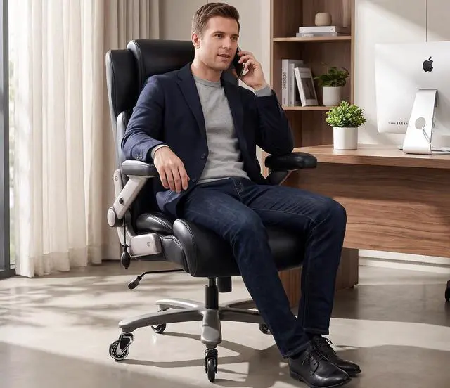 Alt view image 2 of 7 - 700lbs Big and Tall Office Chair - Heavy Duty Executive Chair | Dynamic inflatable lumbar support; Anti-flattening spring cushion; Breathable Tech-Leather fabric; Zero-wobble metal base